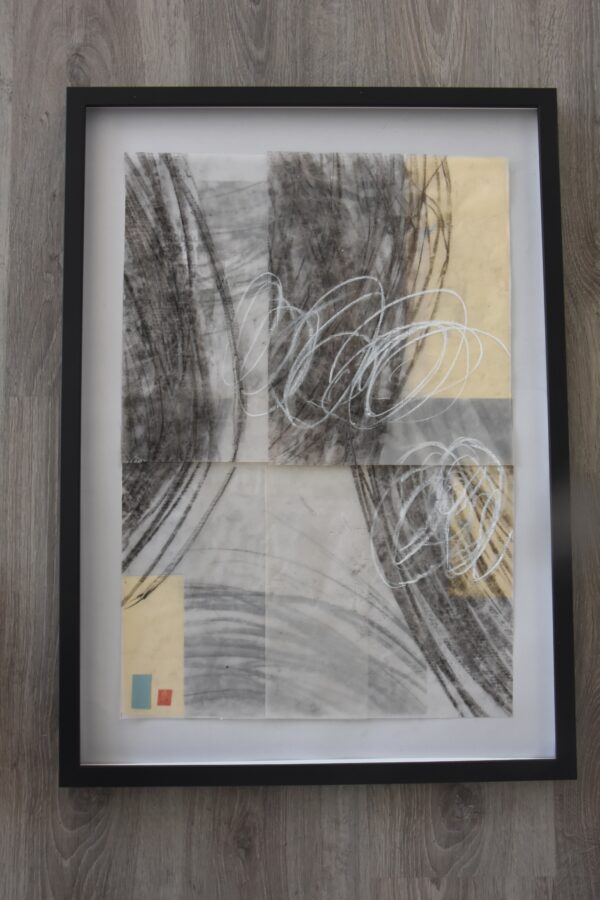 Helen Tate Whispers of the Past. Collage with transparent paper, charcoal, colour detail  50 x 70 cm