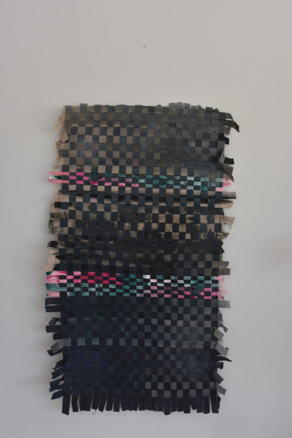 Helen Tate Interwoven Interlace (2 of 2) Interwoven Interlace, fabric, spray paint, paper, weaving 50 x 120 cm