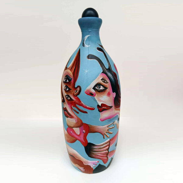 BLUE DREAM, Hand painted glass bottle